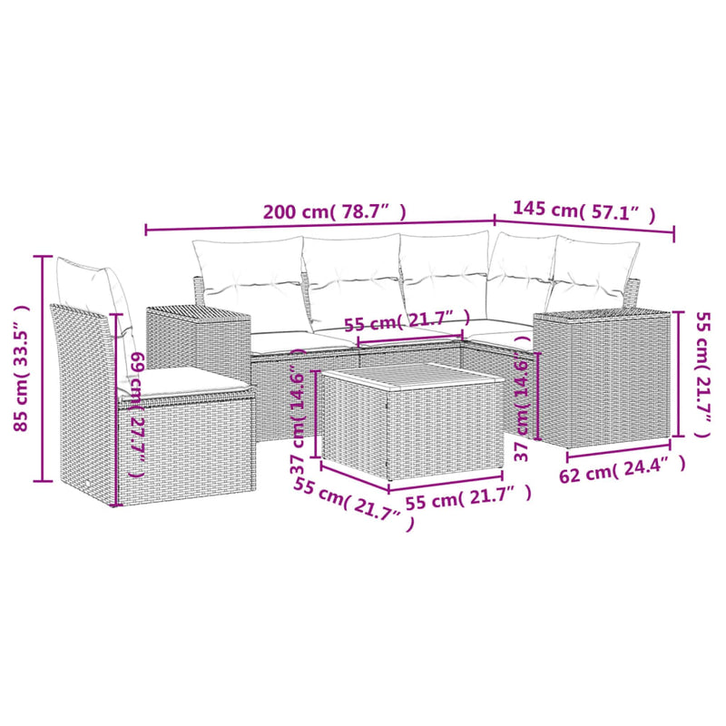 6 Piece Garden Sofa Set with Cushions Grey Poly Rattan Payday Deals