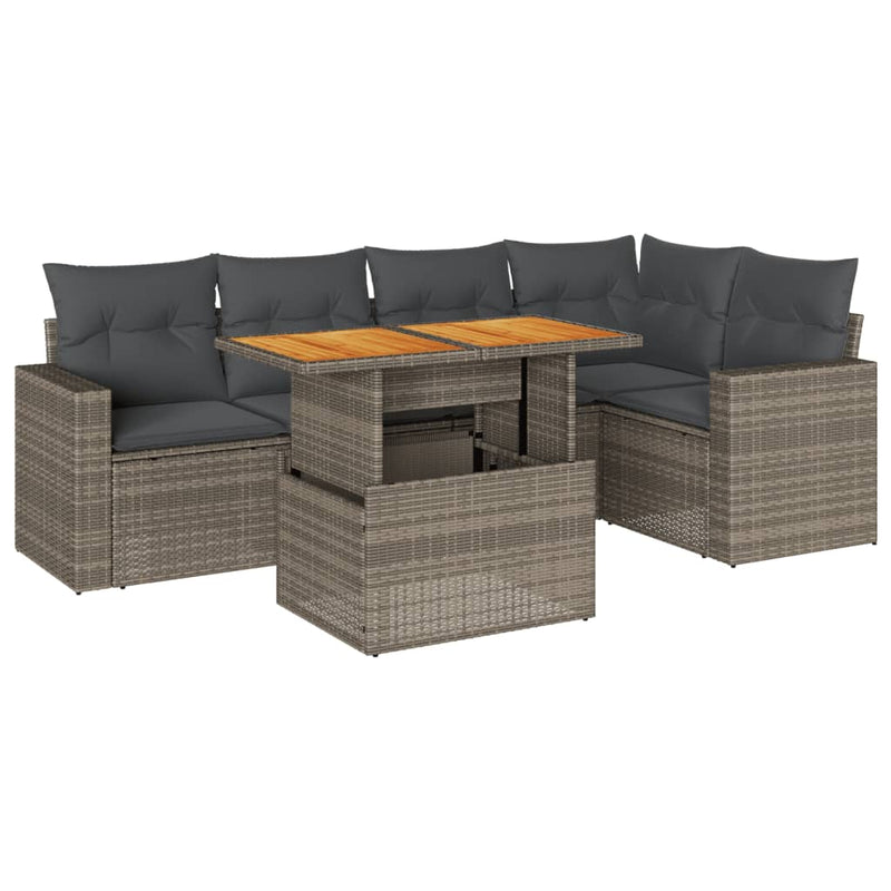 6 Piece Garden Sofa Set with Cushions Grey Poly Rattan Payday Deals