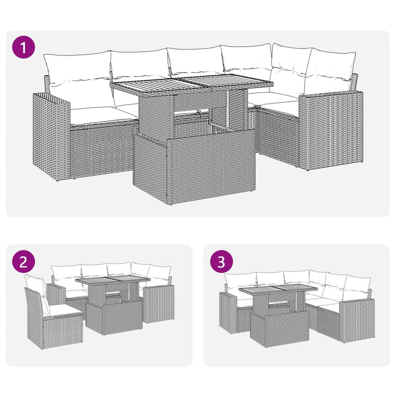 6 Piece Garden Sofa Set with Cushions Grey Poly Rattan Payday Deals