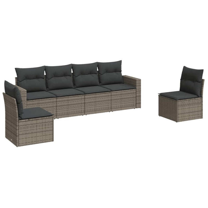 6 Piece Garden Sofa Set with Cushions Grey Poly Rattan Payday Deals