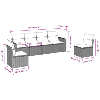 6 Piece Garden Sofa Set with Cushions Grey Poly Rattan Payday Deals