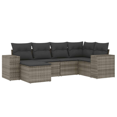 6 Piece Garden Sofa Set with Cushions Grey Poly Rattan Payday Deals