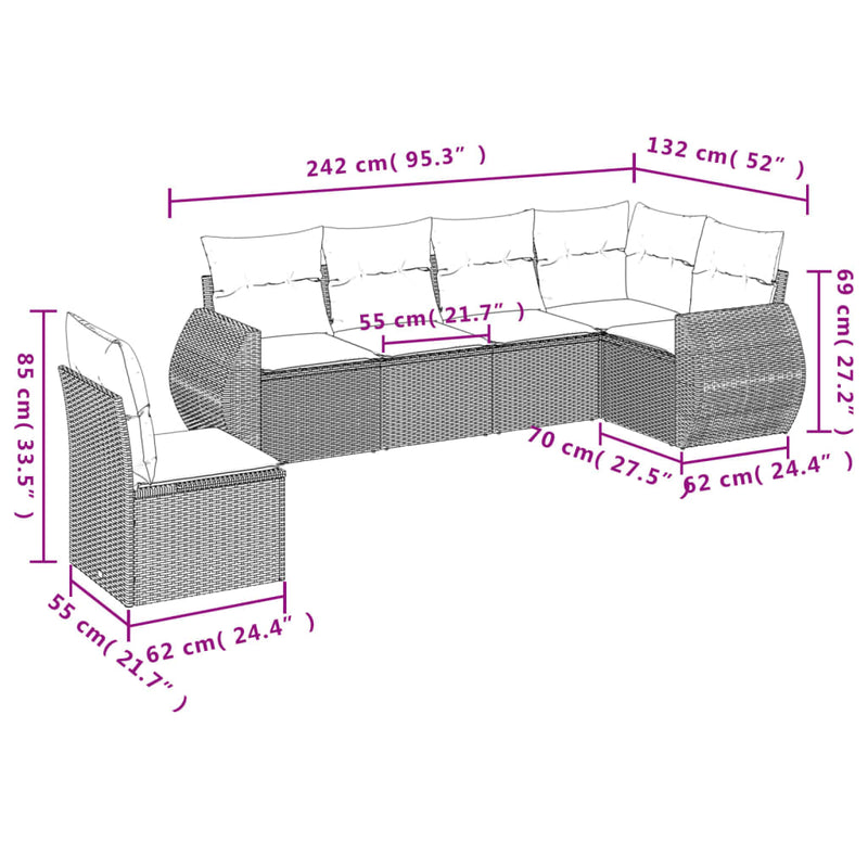6 Piece Garden Sofa Set with Cushions Grey Poly Rattan Payday Deals