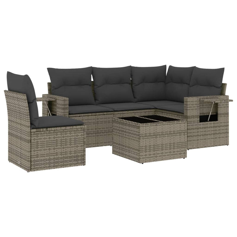 6 Piece Garden Sofa Set with Cushions Grey Poly Rattan Payday Deals