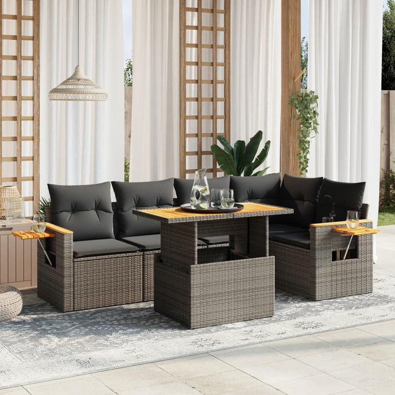 6 Piece Garden Sofa Set with Cushions Grey Poly Rattan Payday Deals