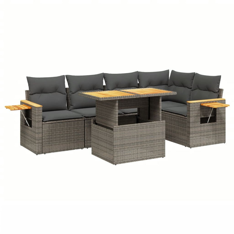 6 Piece Garden Sofa Set with Cushions Grey Poly Rattan Payday Deals