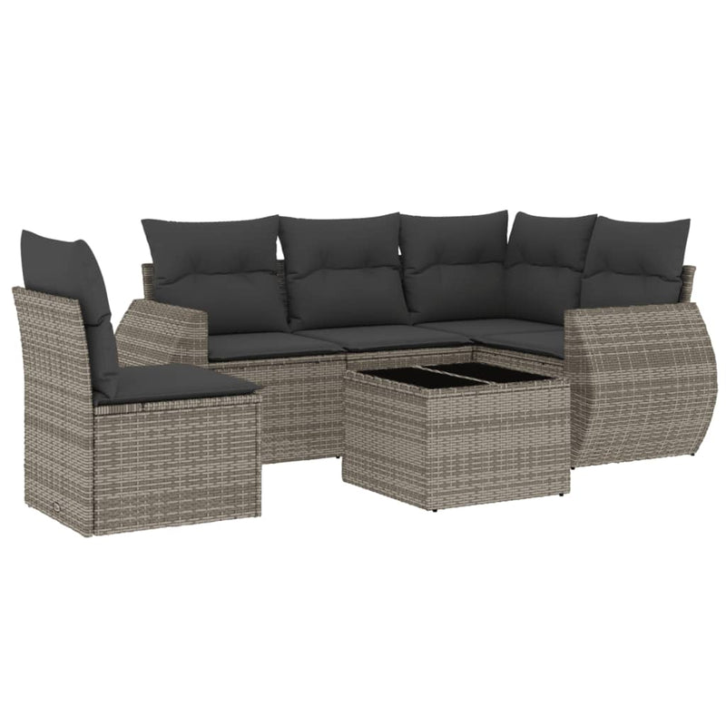6 Piece Garden Sofa Set with Cushions Grey Poly Rattan Payday Deals