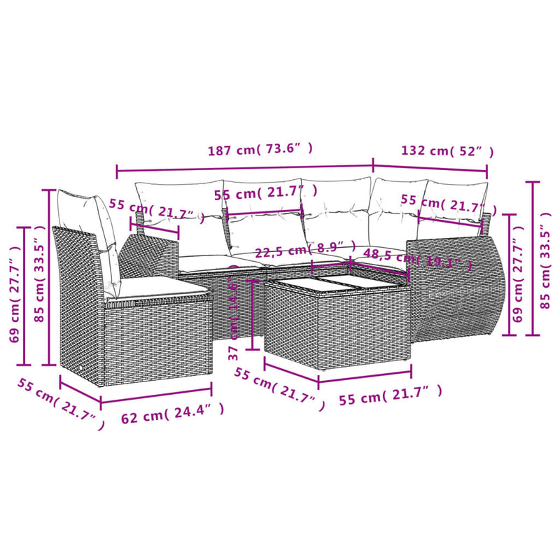 6 Piece Garden Sofa Set with Cushions Grey Poly Rattan Payday Deals