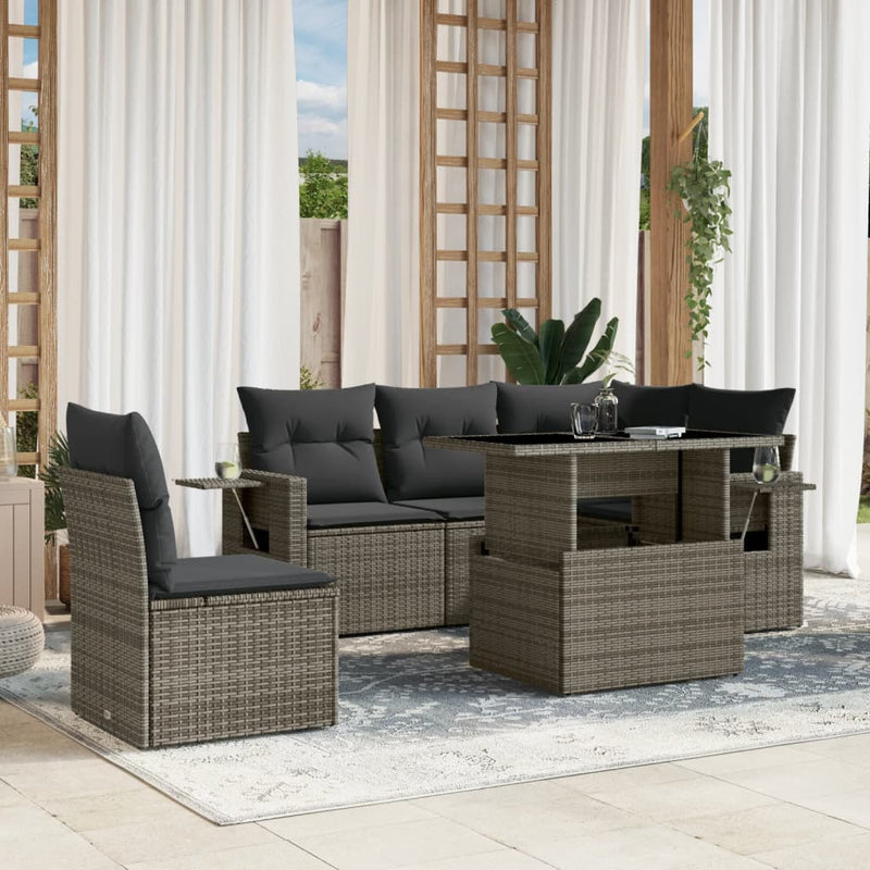 6 Piece Garden Sofa Set with Cushions Grey Poly Rattan Payday Deals