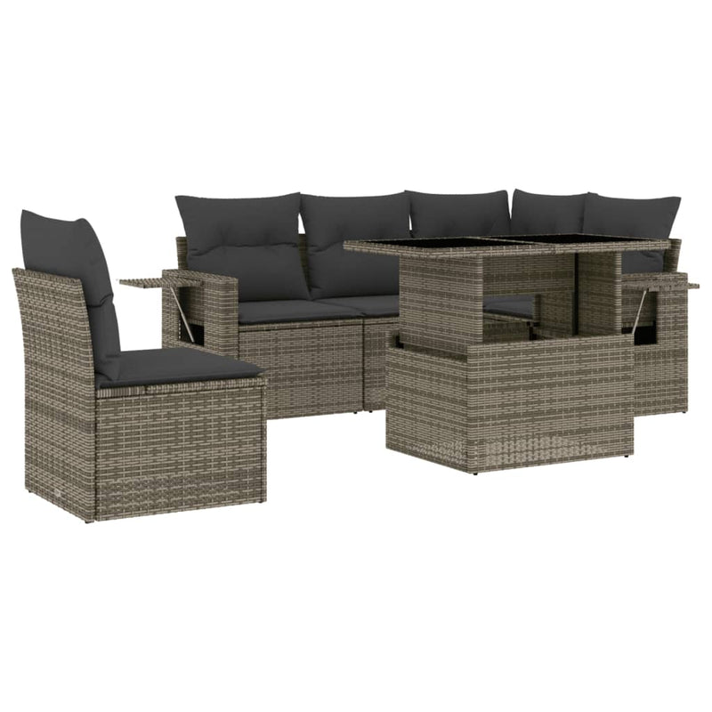 6 Piece Garden Sofa Set with Cushions Grey Poly Rattan Payday Deals