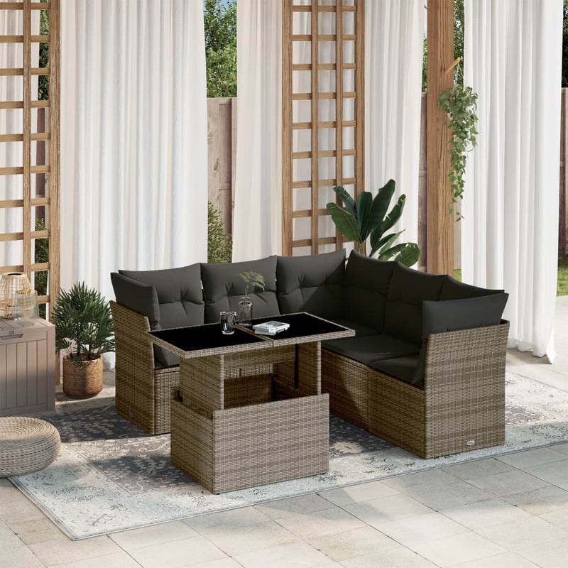 6 Piece Garden Sofa Set with Cushions Grey Poly Rattan Payday Deals