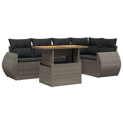 6 Piece Garden Sofa Set with Cushions Grey Poly Rattan Payday Deals