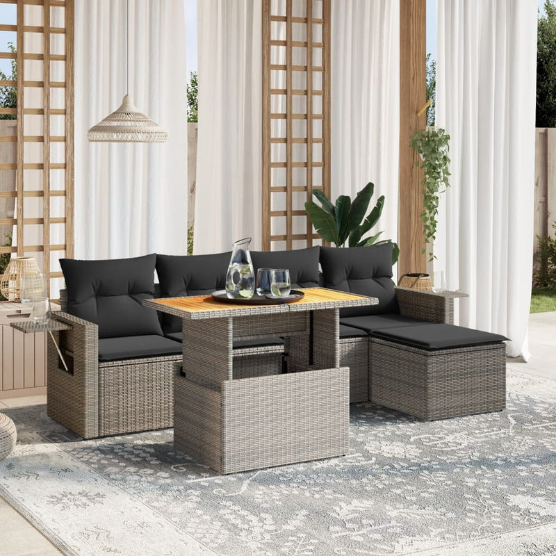 6 Piece Garden Sofa Set with Cushions Grey Poly Rattan Payday Deals