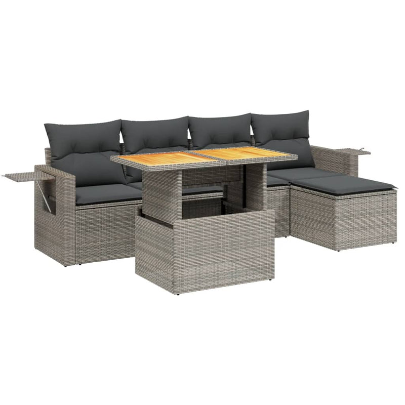 6 Piece Garden Sofa Set with Cushions Grey Poly Rattan Payday Deals
