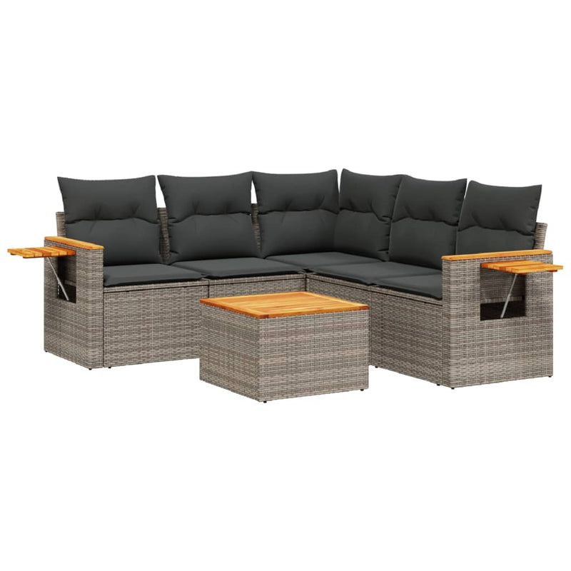 6 Piece Garden Sofa Set with Cushions Grey Poly Rattan Payday Deals
