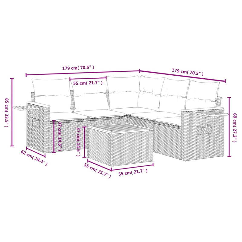 6 Piece Garden Sofa Set with Cushions Grey Poly Rattan Payday Deals