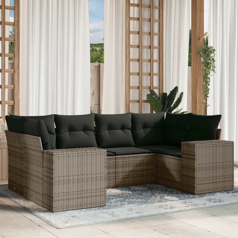 6 Piece Garden Sofa Set with Cushions Grey Poly Rattan Payday Deals