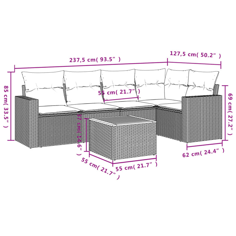 6 Piece Garden Sofa Set with Cushions Grey Poly Rattan Payday Deals