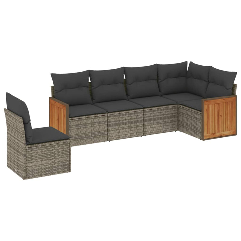 6 Piece Garden Sofa Set with Cushions Grey Poly Rattan Payday Deals
