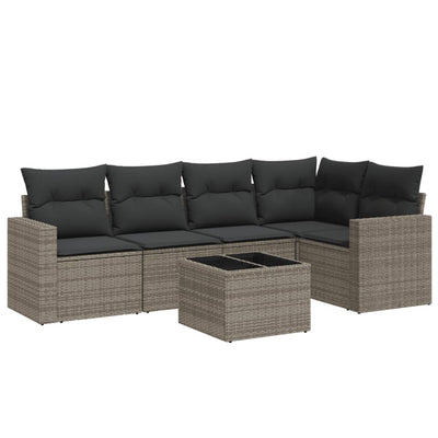 6 Piece Garden Sofa Set with Cushions Grey Poly Rattan Payday Deals