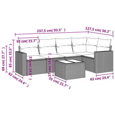 6 Piece Garden Sofa Set with Cushions Grey Poly Rattan Payday Deals