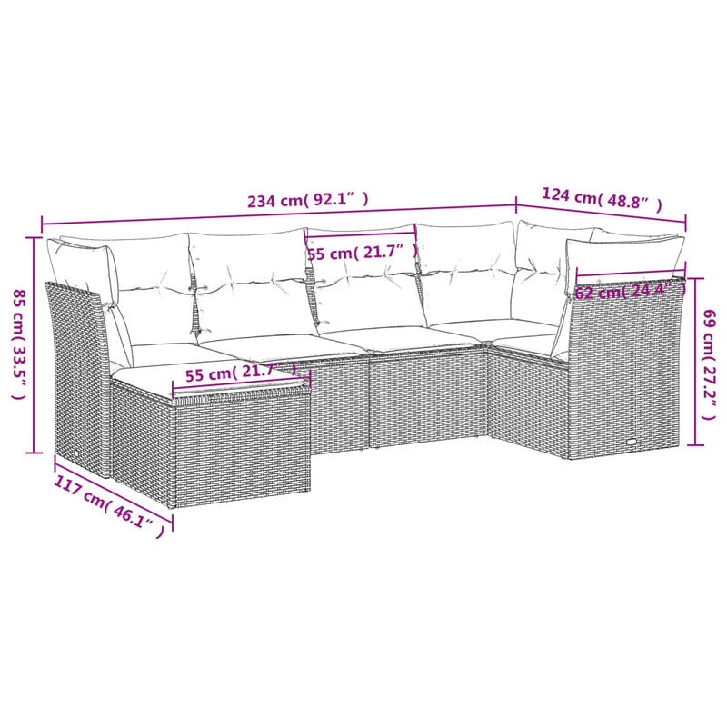 6 Piece Garden Sofa Set with Cushions Grey Poly Rattan Payday Deals