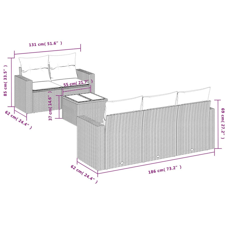 6 Piece Garden Sofa Set with Cushions Grey Poly Rattan Payday Deals