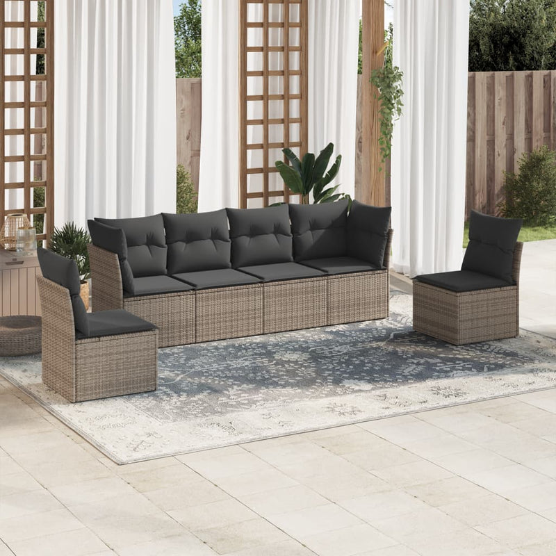 6 Piece Garden Sofa Set with Cushions Grey Poly Rattan Payday Deals