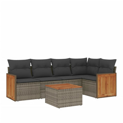 6 Piece Garden Sofa Set with Cushions Grey Poly Rattan Payday Deals