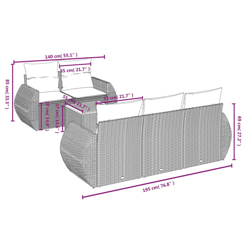 6 Piece Garden Sofa Set with Cushions Grey Poly Rattan Payday Deals