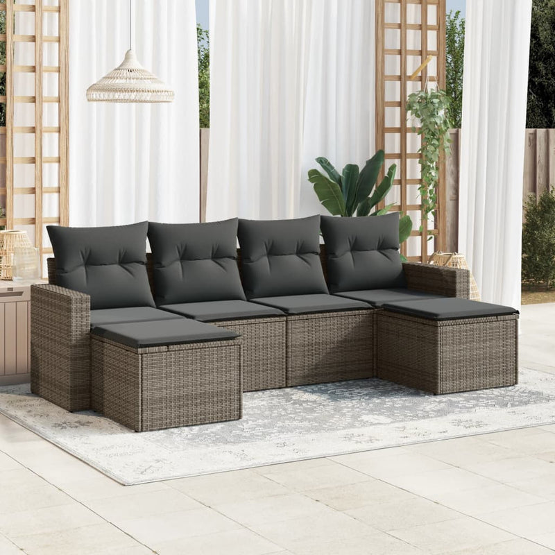 6 Piece Garden Sofa Set with Cushions Grey Poly Rattan Payday Deals