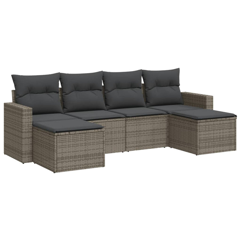 6 Piece Garden Sofa Set with Cushions Grey Poly Rattan Payday Deals