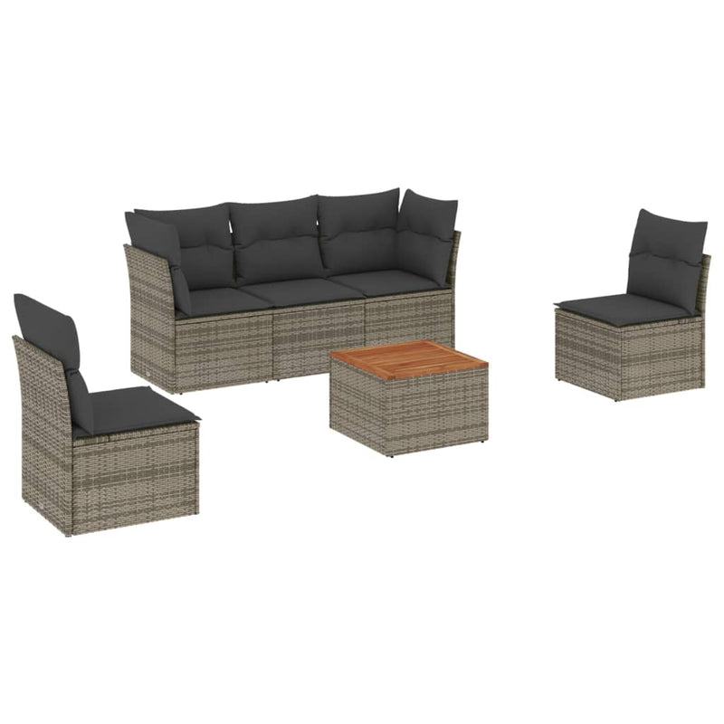 6 Piece Garden Sofa Set with Cushions Grey Poly Rattan Payday Deals