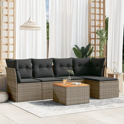 6 Piece Garden Sofa Set with Cushions Grey Poly Rattan Payday Deals