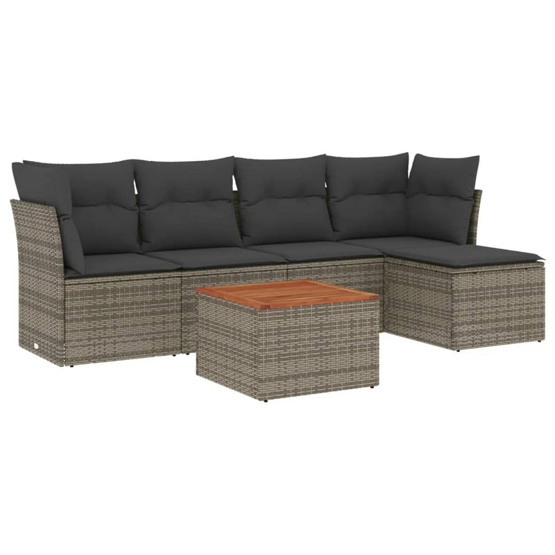 6 Piece Garden Sofa Set with Cushions Grey Poly Rattan Payday Deals