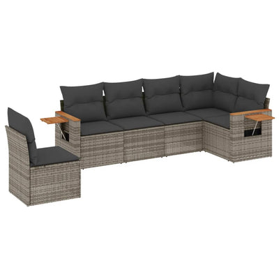 6 Piece Garden Sofa Set with Cushions Grey Poly Rattan Payday Deals