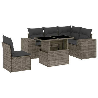 6 Piece Garden Sofa Set with Cushions Grey Poly Rattan Payday Deals
