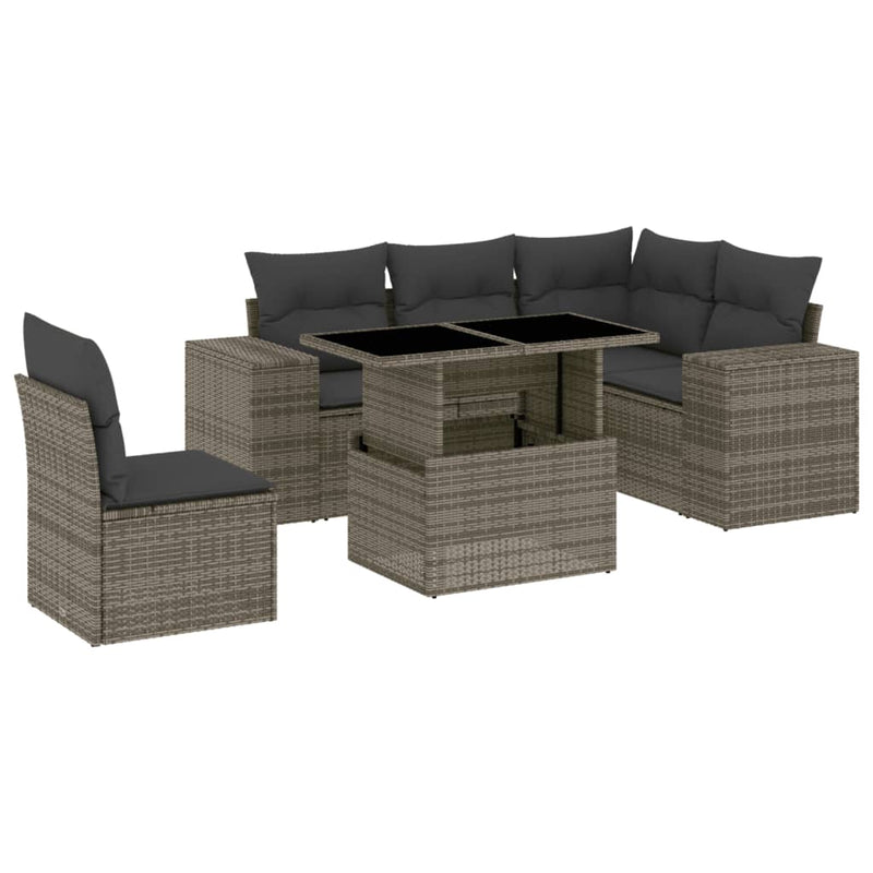 6 Piece Garden Sofa Set with Cushions Grey Poly Rattan Payday Deals