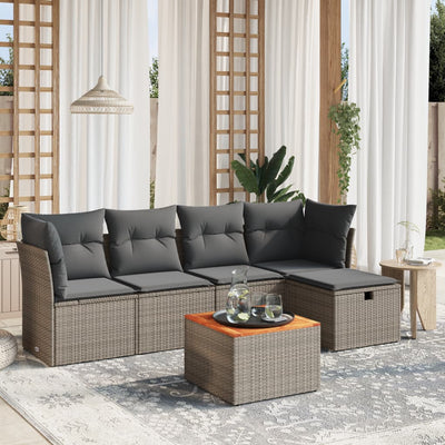 6 Piece Garden Sofa Set with Cushions Grey Poly Rattan Payday Deals