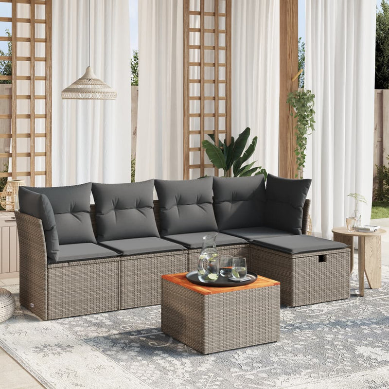 6 Piece Garden Sofa Set with Cushions Grey Poly Rattan Payday Deals