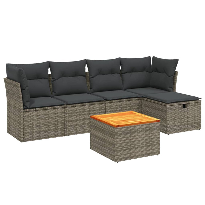 6 Piece Garden Sofa Set with Cushions Grey Poly Rattan Payday Deals
