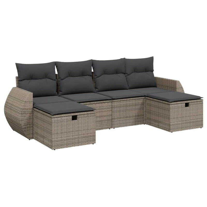 6 Piece Garden Sofa Set with Cushions Grey Poly Rattan Payday Deals