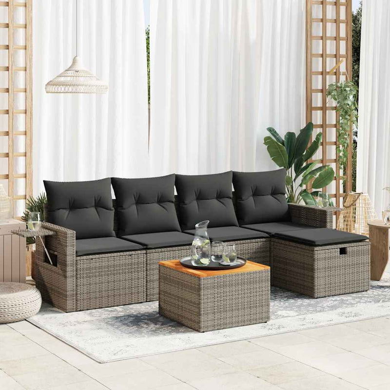 6 Piece Garden Sofa Set with Cushions Grey Poly Rattan Payday Deals