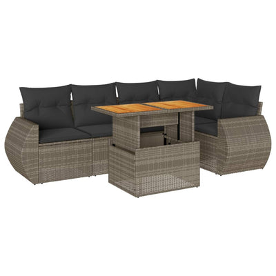 6 Piece Garden Sofa Set with Cushions Grey Poly Rattan Payday Deals