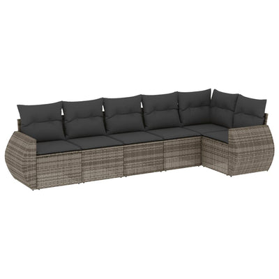 6 Piece Garden Sofa Set with Cushions Grey Poly Rattan Payday Deals