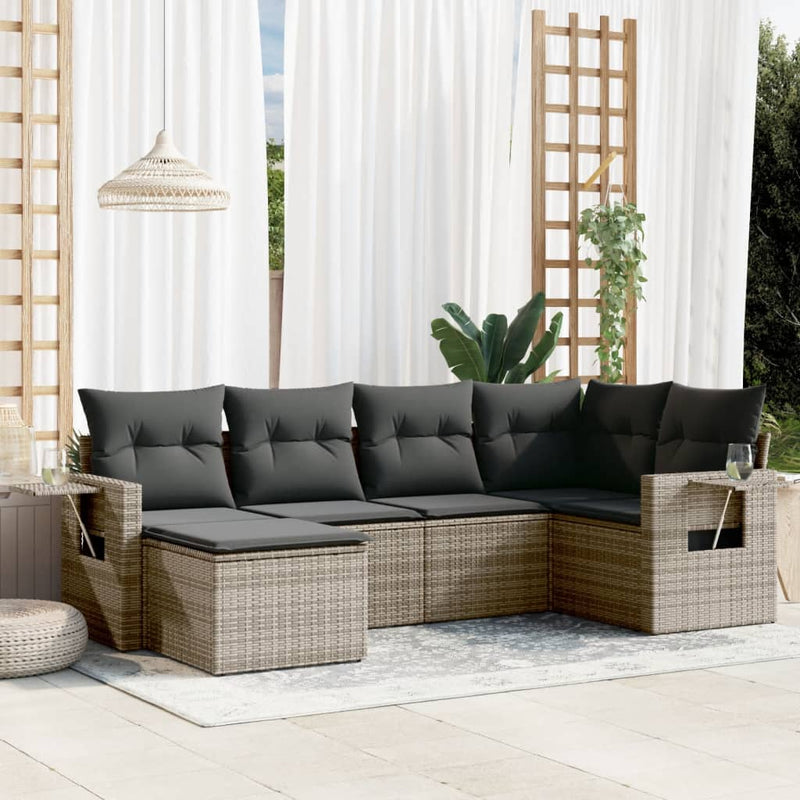 6 Piece Garden Sofa Set with Cushions Grey Poly Rattan Payday Deals