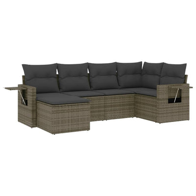 6 Piece Garden Sofa Set with Cushions Grey Poly Rattan Payday Deals