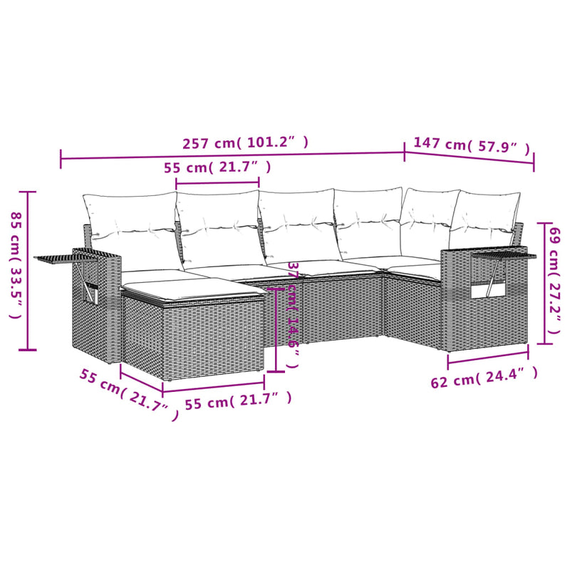 6 Piece Garden Sofa Set with Cushions Grey Poly Rattan Payday Deals