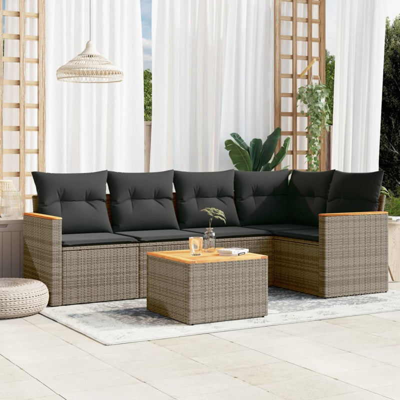 6 Piece Garden Sofa Set with Cushions Grey Poly Rattan Payday Deals