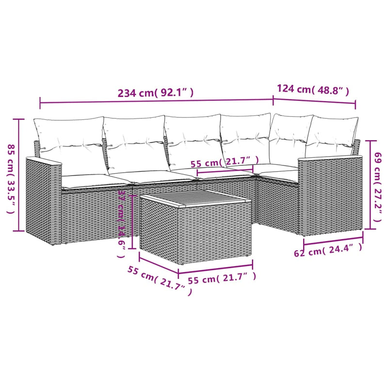 6 Piece Garden Sofa Set with Cushions Grey Poly Rattan Payday Deals